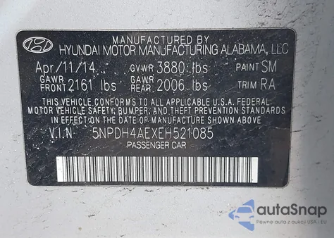 2014 Hyundai Elantra Se from USA, damaged, VIN 5NPDH4AEXEH521085